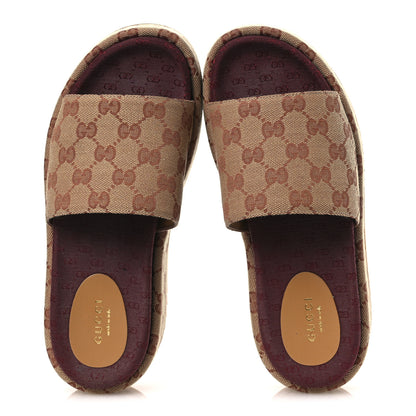 Gucci Canvas GG Monogram Angelina Platform Slide Sandals 37.5 Beige Ruggine 2 of 12