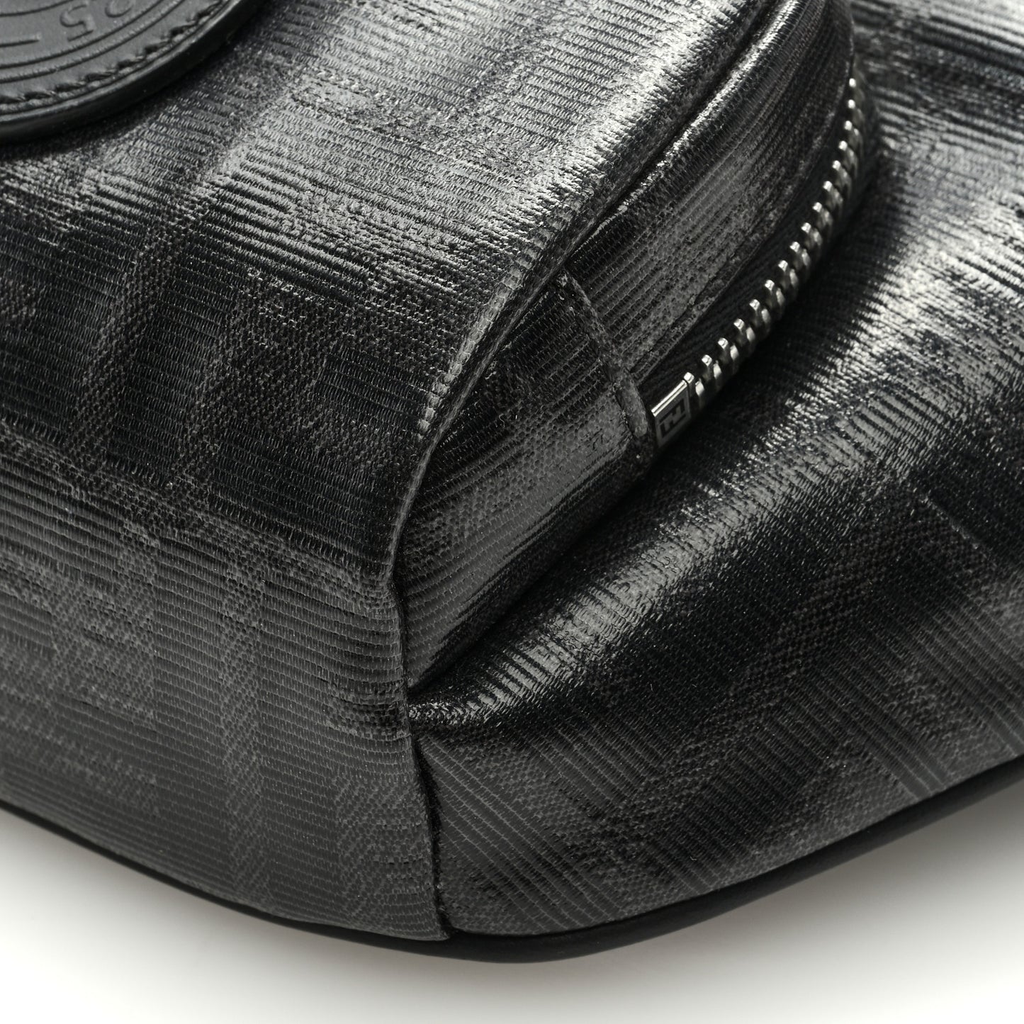 Glazed Fabric Vitello Century FF 1974 Stamp Patch Pocket Belt Bag Black