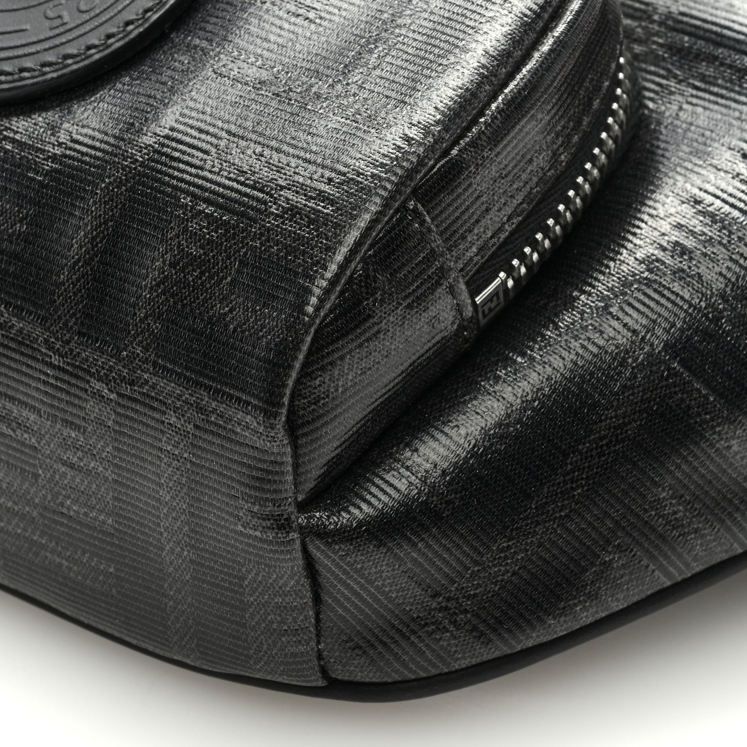 Fendi Glazed Fabric Vitello Century FF 1974 Stamp Patch Pocket Belt Bag Black 9 of 9