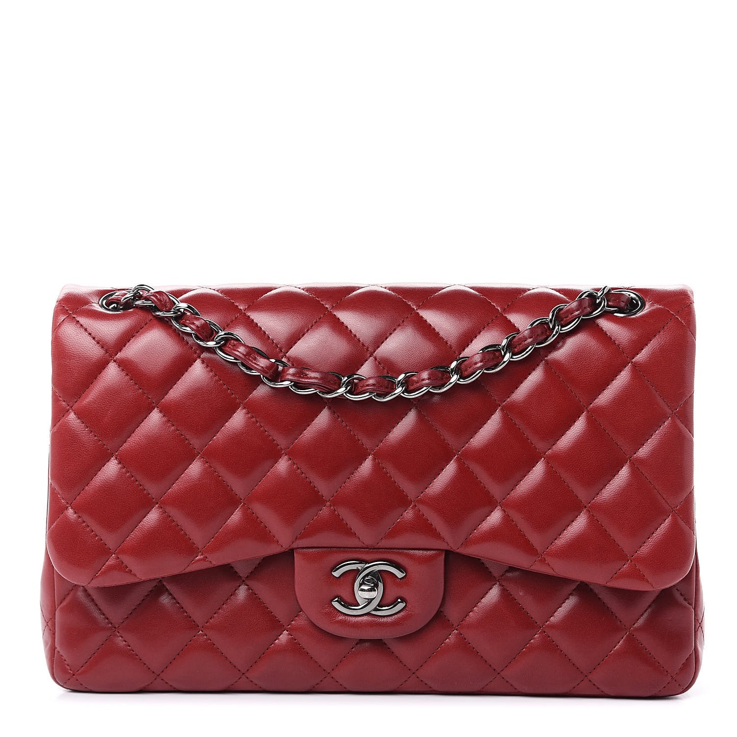 Lambskin Quilted Jumbo Double Flap Dark Red