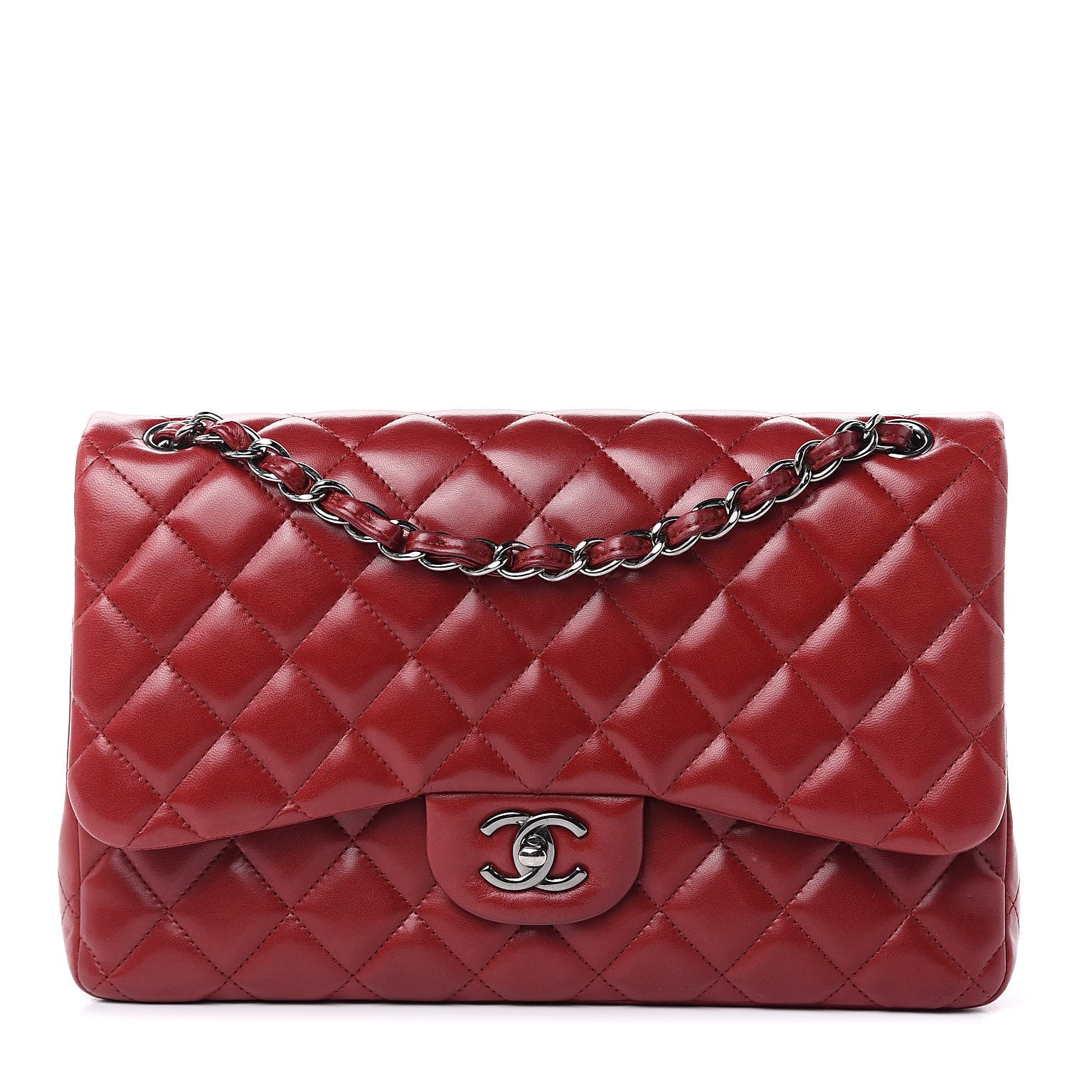 Chanel Lambskin Quilted Jumbo Double Flap Dark Red 1 of 19