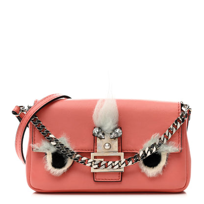Fendi Nappa Rabbit Fox Fur Micro Buggie Baguette Coral 1 of 29