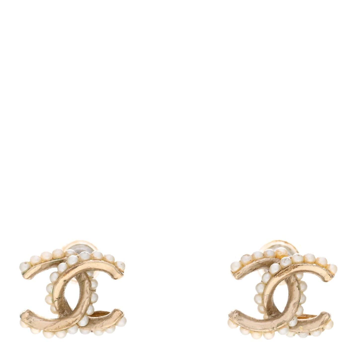 Pearl Twisted CC Earrings Light Gold White