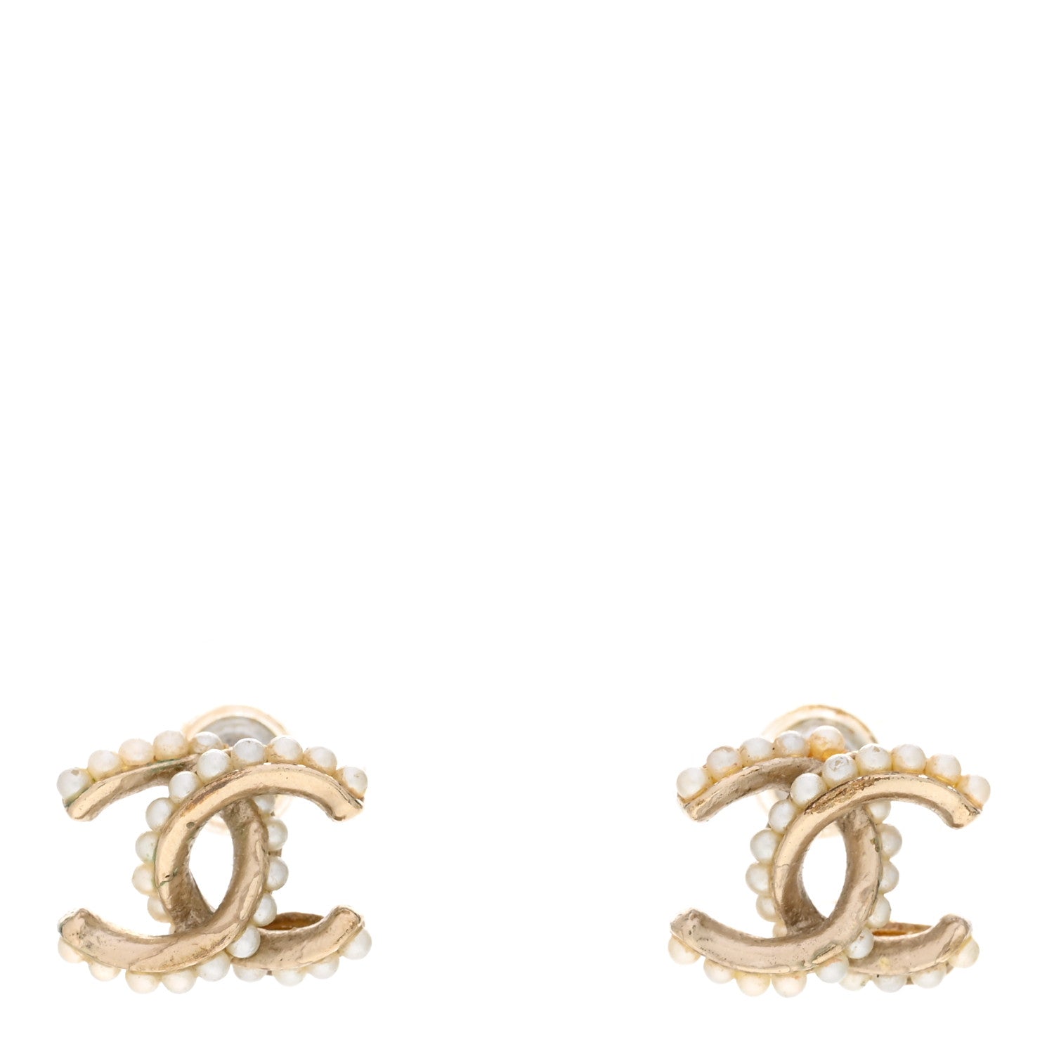 Chanel Pearl Twisted CC Earrings Light Gold White 1 of 7