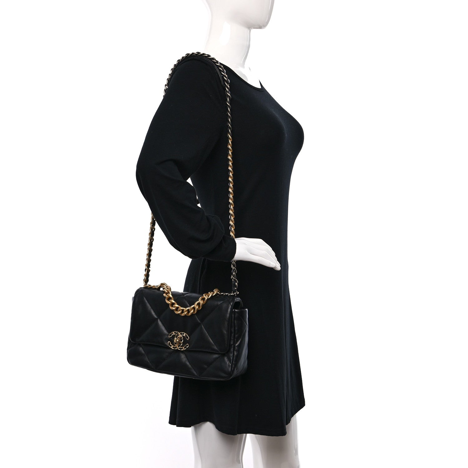 Chanel Shiny Goatskin Quilted Medium Chanel 19 Flap Black 2 of 10