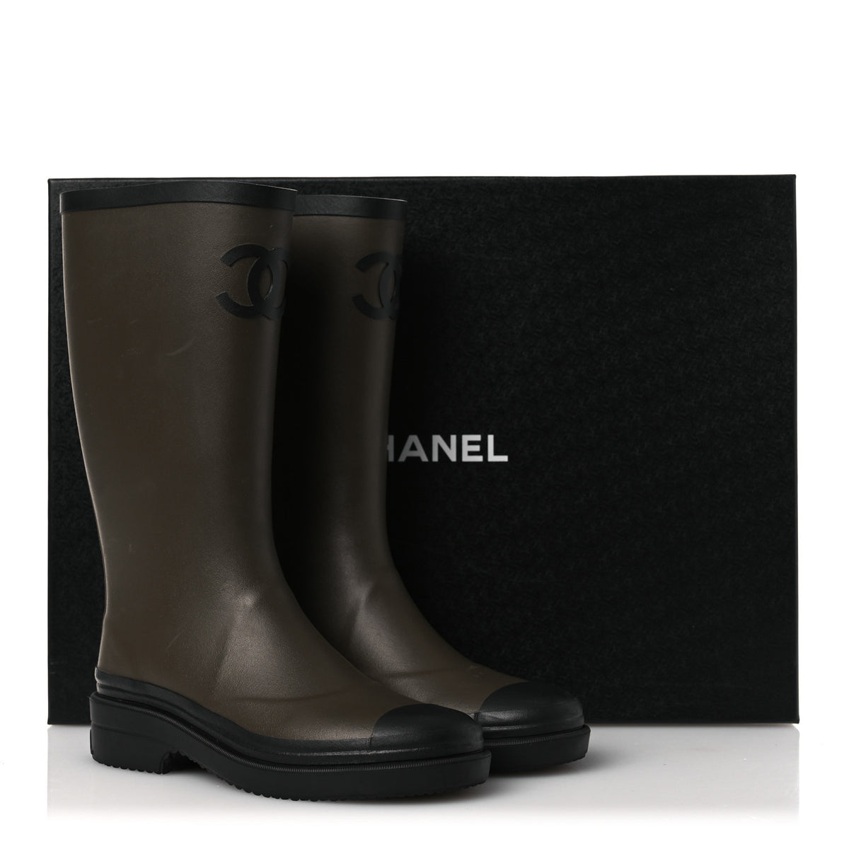 Chanel Caoutchouk CC High Boots 35 Khaki Black 15 of 15