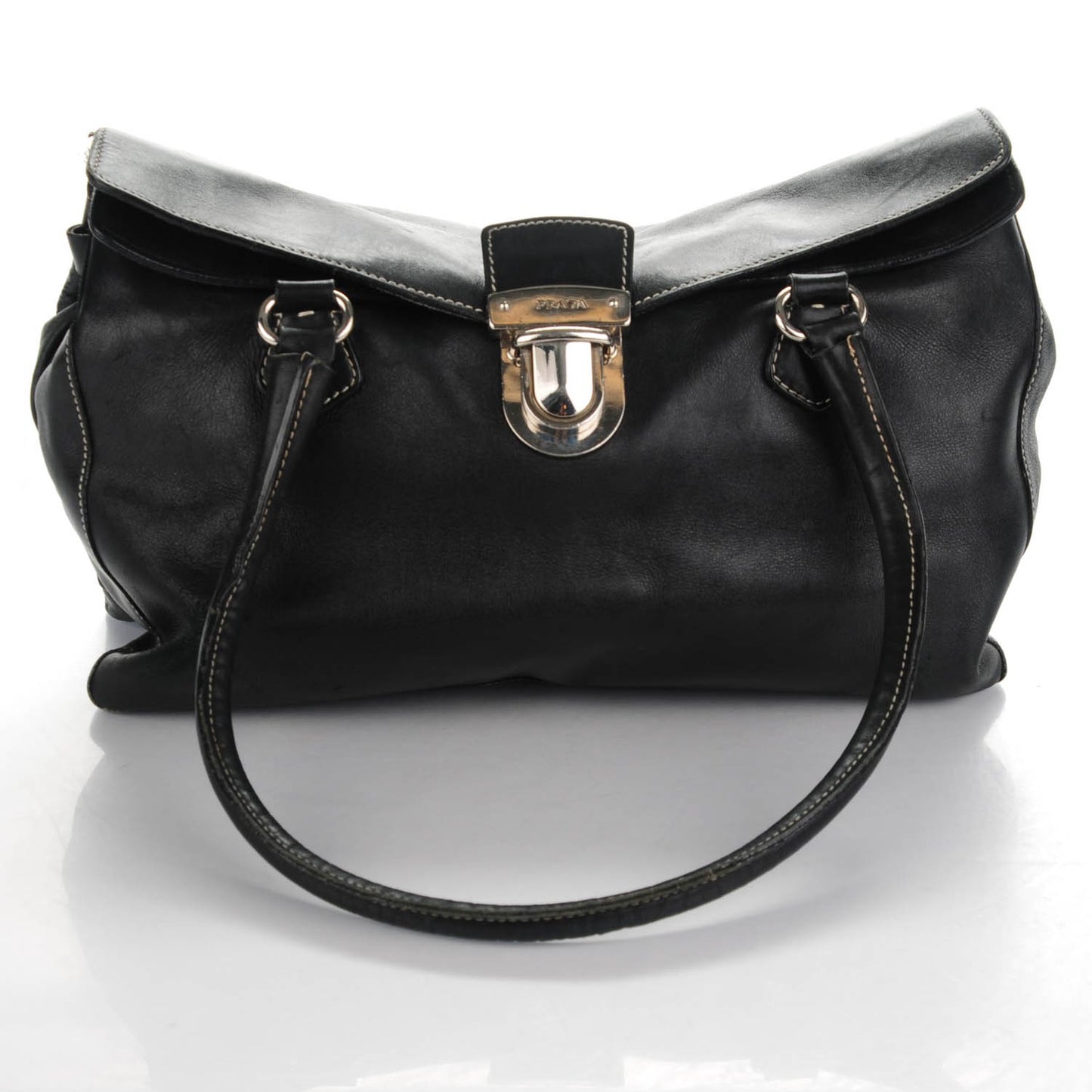 Vitello Easy A Foldover Pushlock Satchel Black