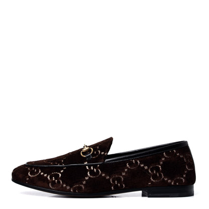 Gucci Velvet GG Monogram Horsebit Womens Jordaan Loafers 39 Brown Black 1 of 6