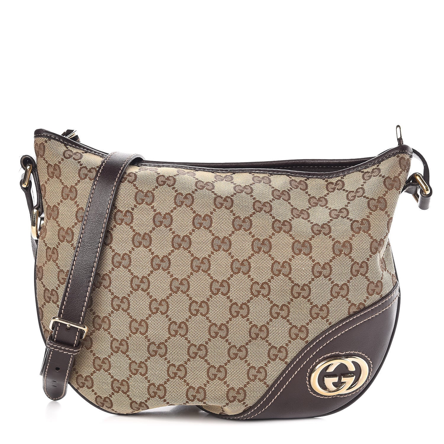 Gucci Monogram Medium New Britt Half Moon Hobo Dark Brown 1 of 9