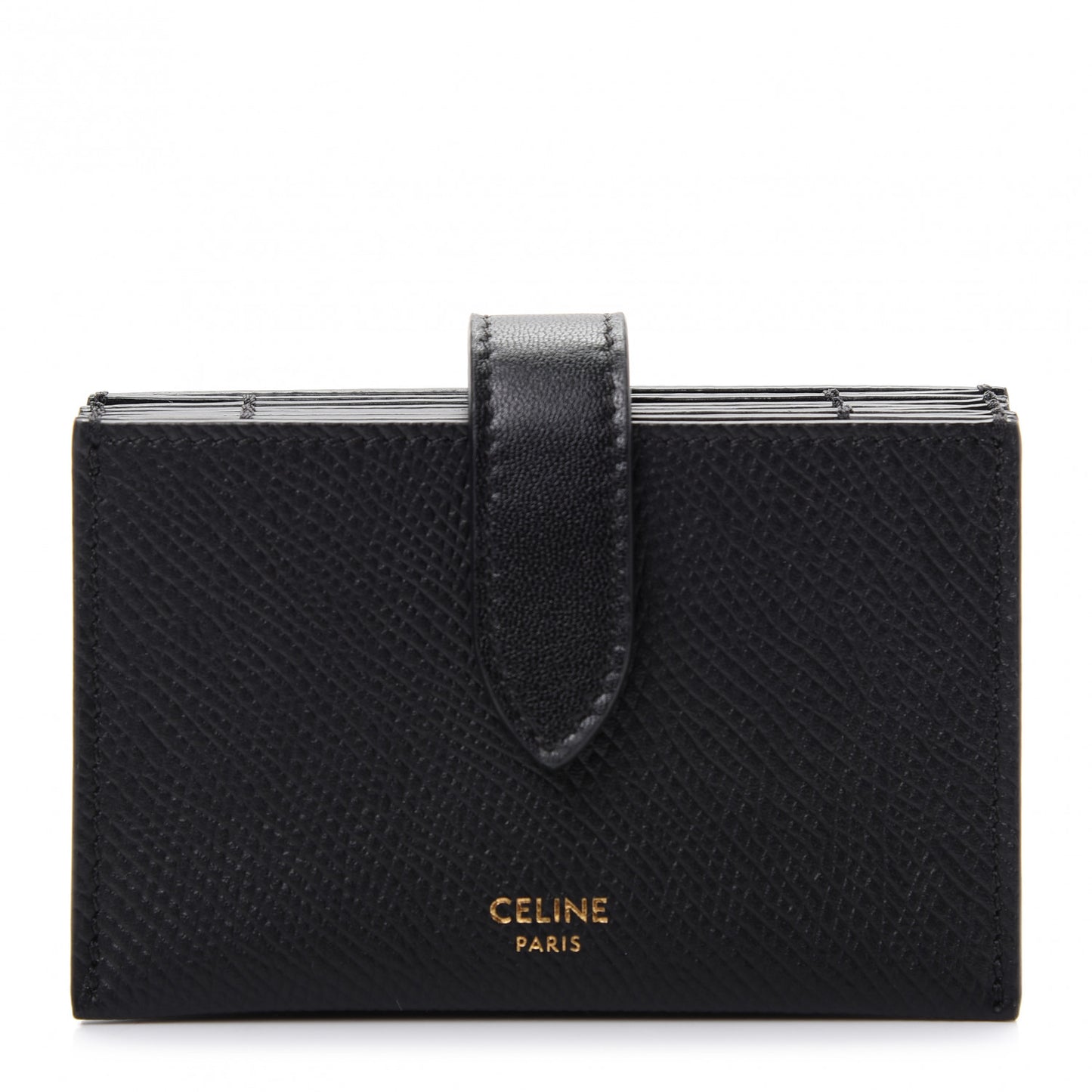 Grained Shiny Calfskin Accordion Card Holder Black