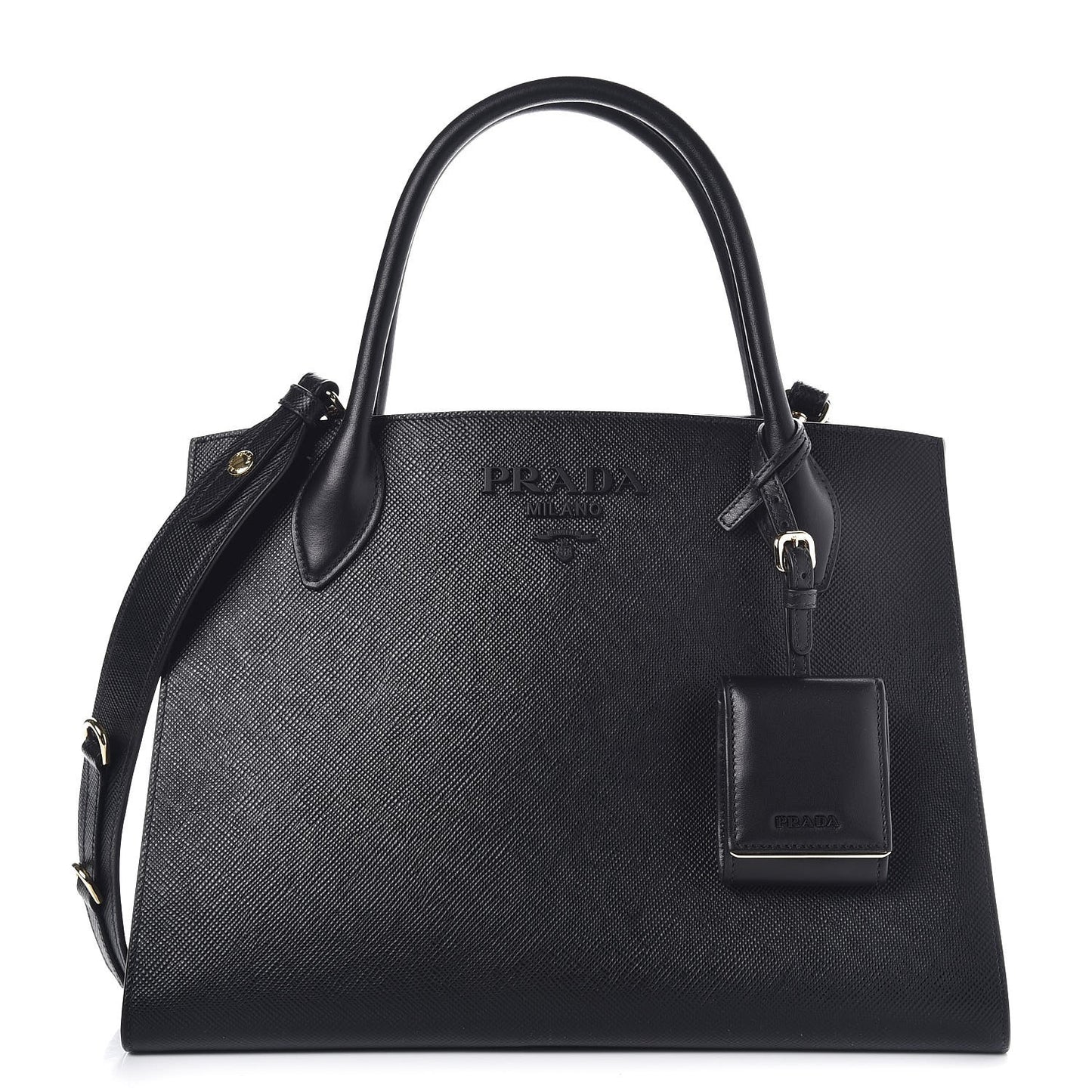 Saffiano Cuir Calfskin Large Monochrome Top Handle Tote Black