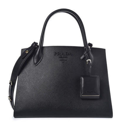 Prada Saffiano Cuir Calfskin Large Monochrome Top Handle Tote Black 1 of 9