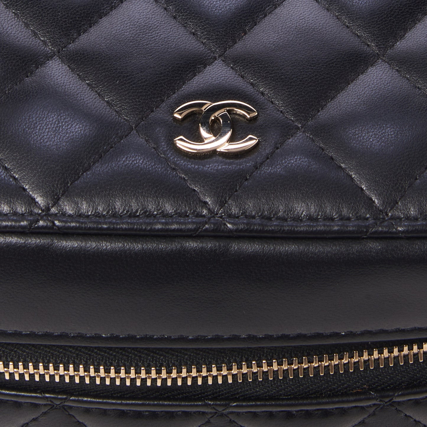 Lambskin Quilted Large Vanity Pouch Black