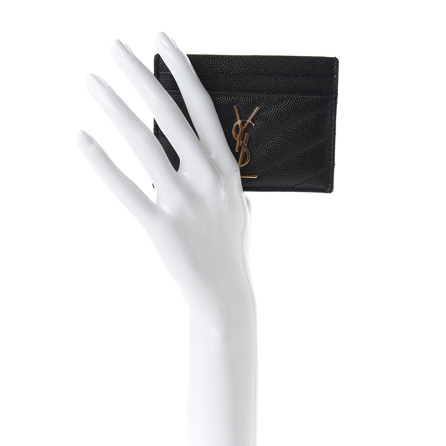 Saint Laurent Grain De Poudre Matelasse Chevron Monogram Credit Card Case Black 2 of 8