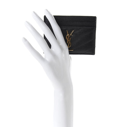 Saint Laurent Grain De Poudre Matelasse Chevron Monogram Credit Card Case Black 2 of 8
