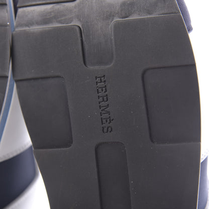 Hermes Technical Canvas Calfskin Goatskin Womens Player Sneakers 38.5 Marine White Black 8 of 12