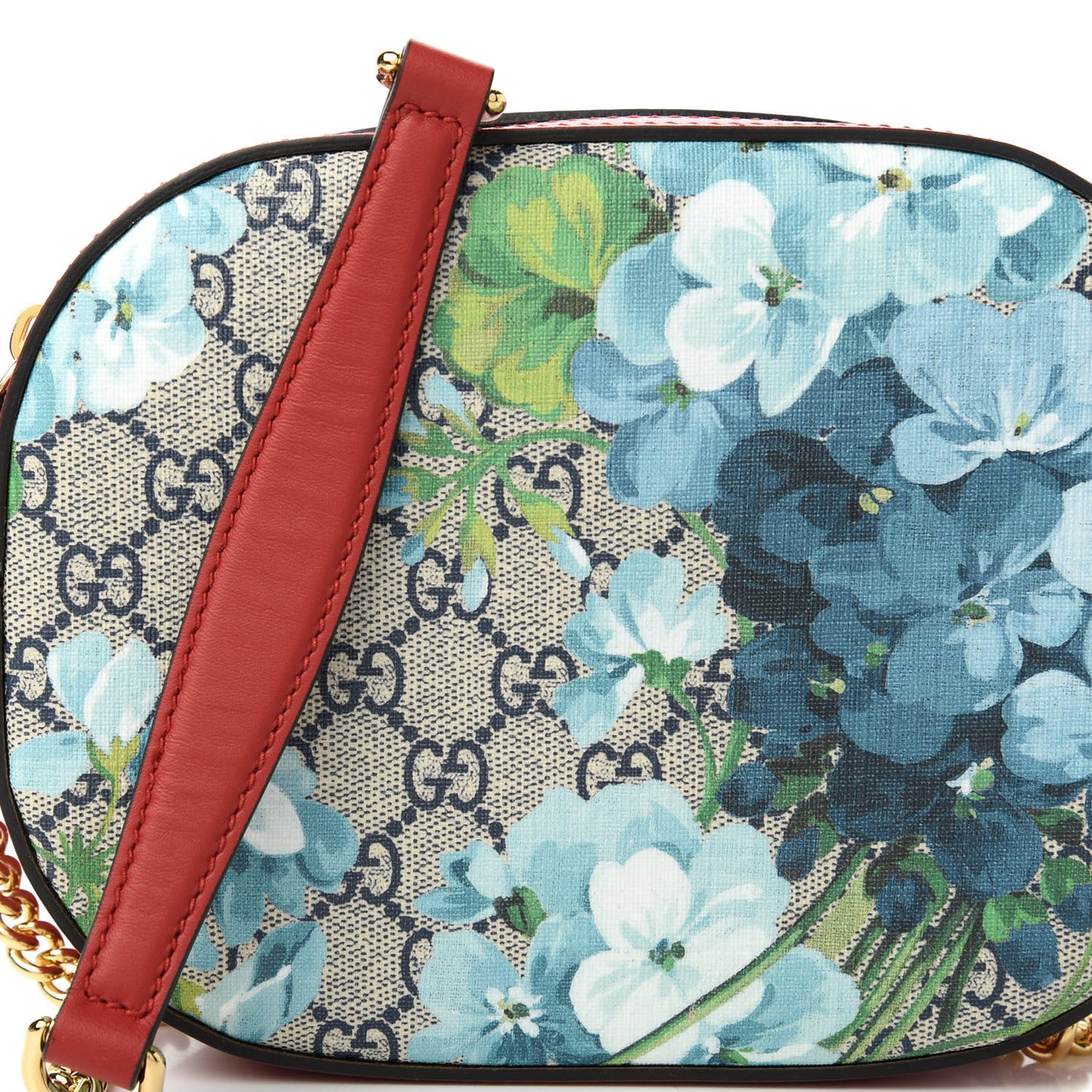 GG Supreme Monogram Blooms Mini Chain Shoulder Bag Beige Blue Navy Hibiscus Red