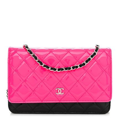 Chanel Patent Quilted Bi-Color Wallet On Chain WOC Pink Black 1 of 10