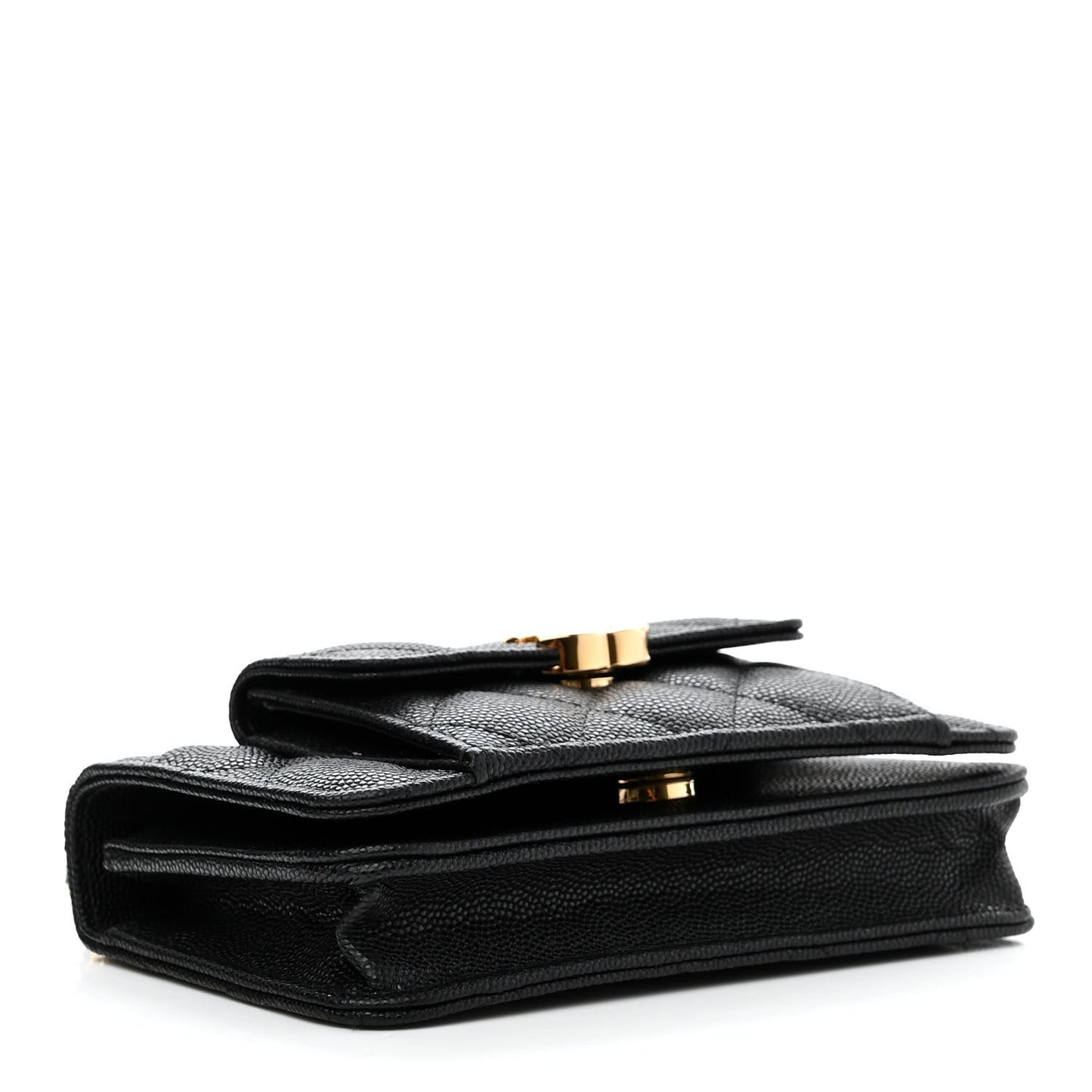 Caviar Quilted Pocket Twins Clutch With Chain Black