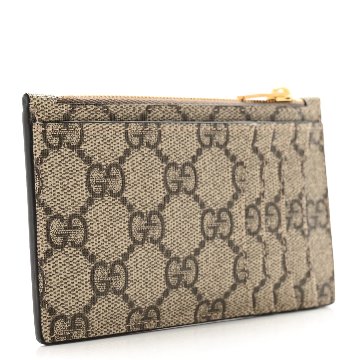 X BALENCIAGA GG Supreme Monogram Zip Card Case Beige Ebony