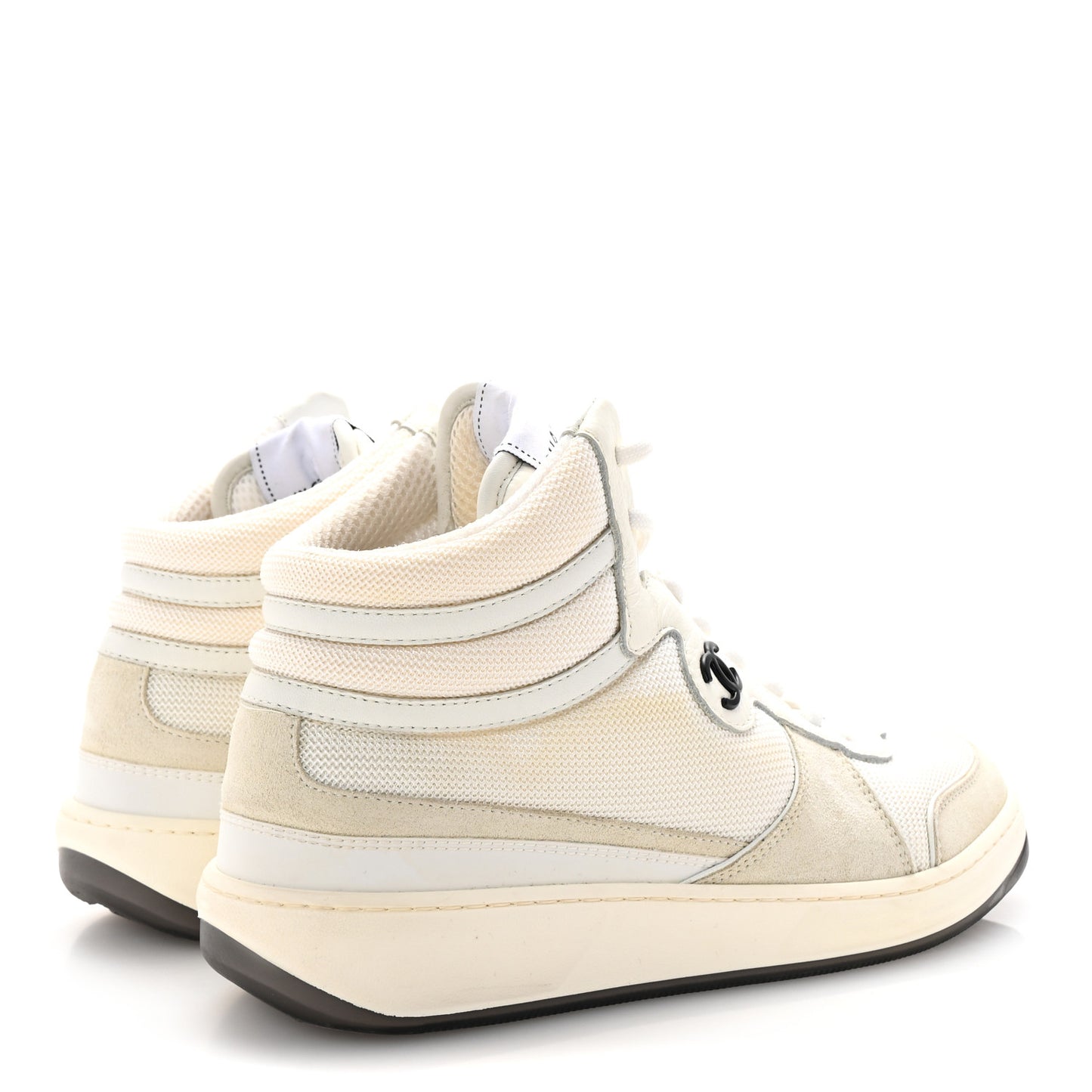Suede Fabric Grained Calfskin Womens CC High Top Sneakers 38.5 White