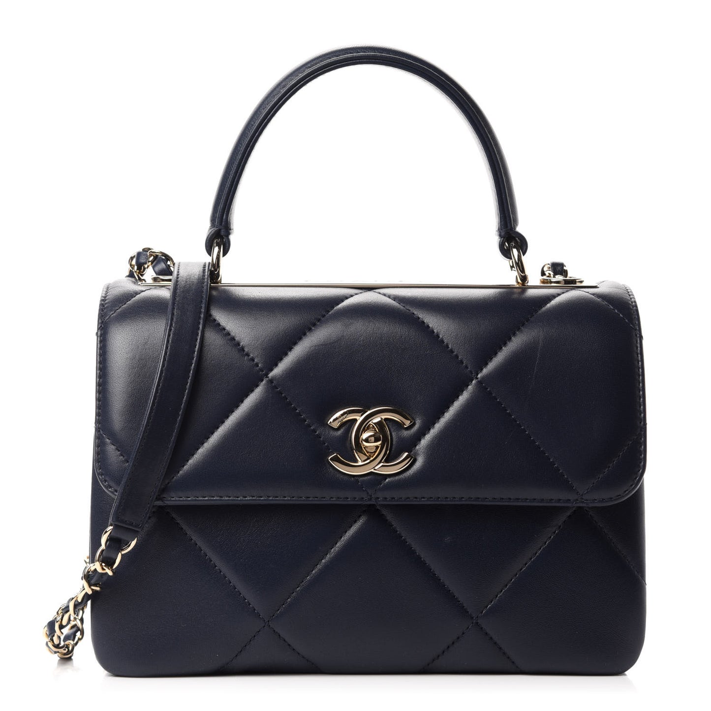 Lambskin Quilted Small Trendy CC Flap Dual Handle Bag Navy