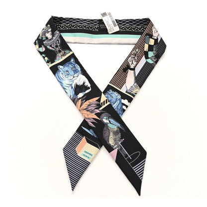 Hermes Silk Twilly Grand Theatre Nouveau Black Bleu Vert 1 of 4