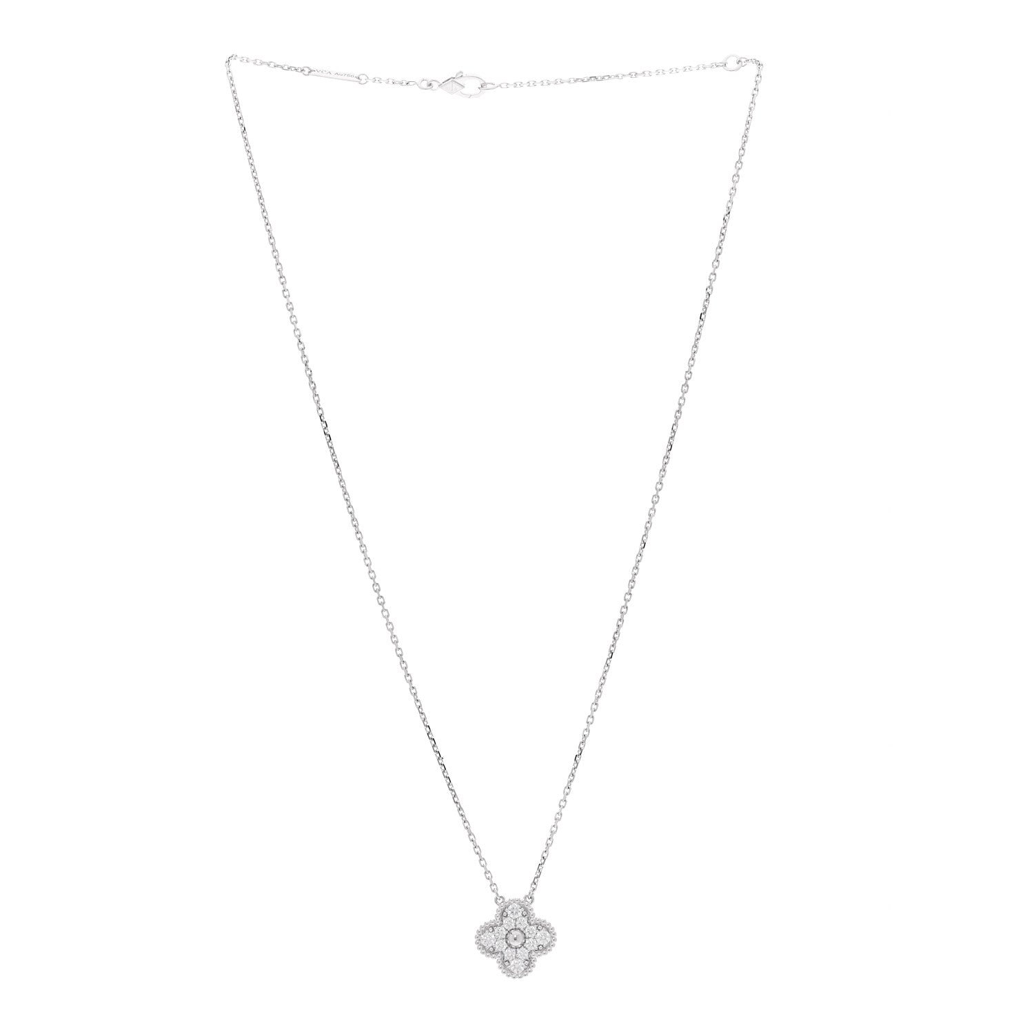 Van Cleef & Arpels 18K White Gold Diamond Vintage Alhambra Pendant Necklace 3 of 6
