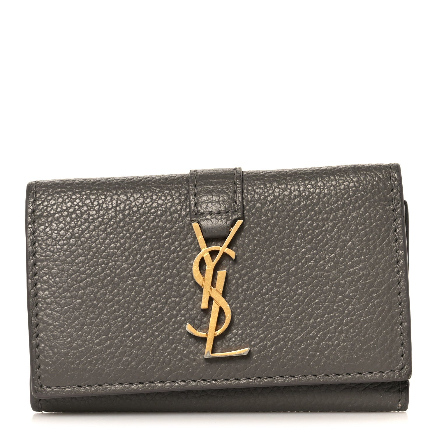 Saint Laurent Grained Calfskin Monogram Key Case Grey 1 of 9