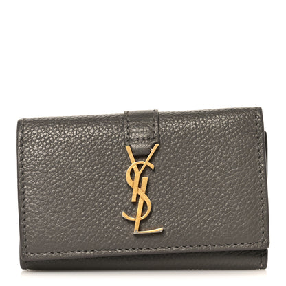 Saint Laurent Grained Calfskin Monogram Key Case Grey 1 of 9