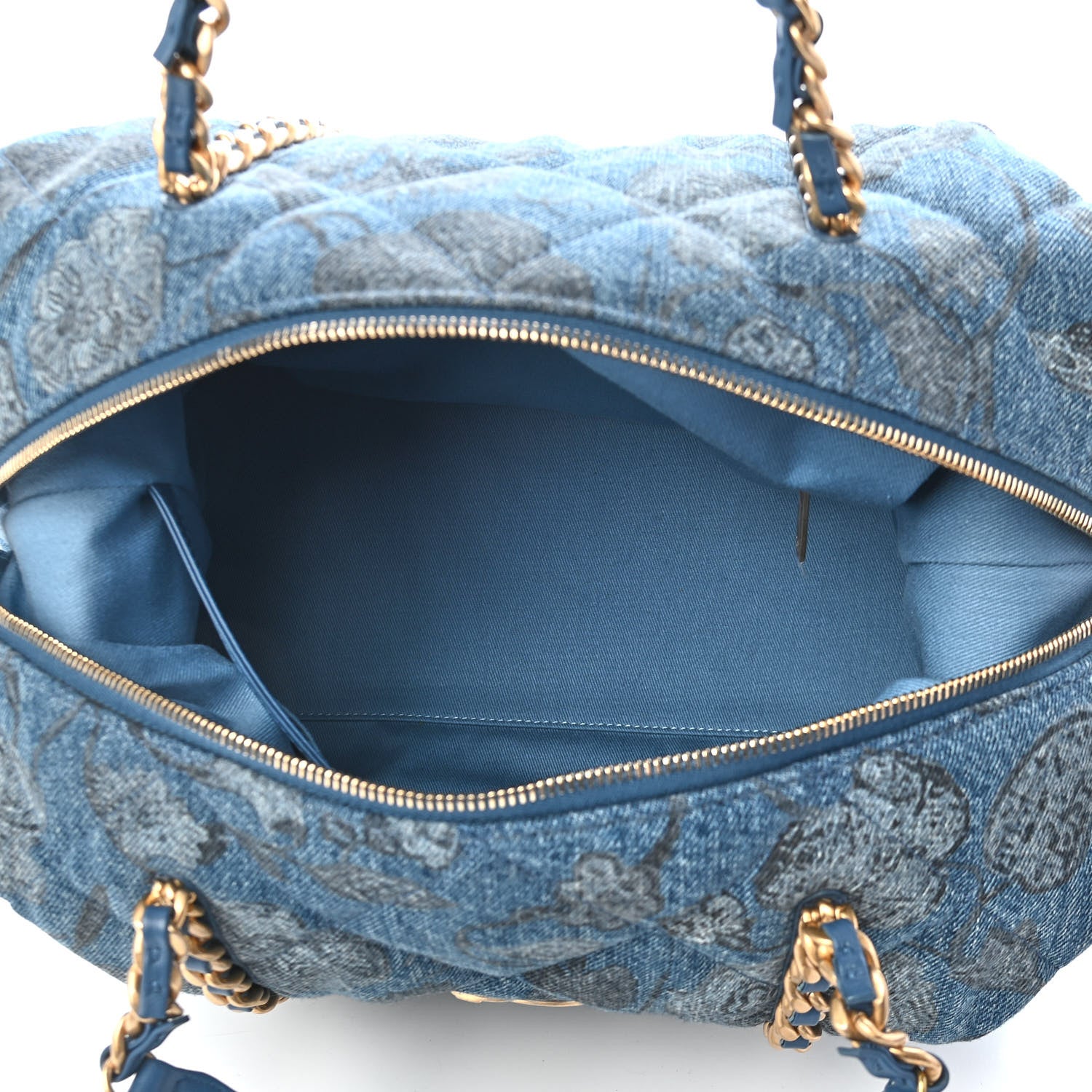 Chanel Denim Printed Destination Chenonceau Bowling Bag Blue Grey White 4 of 9