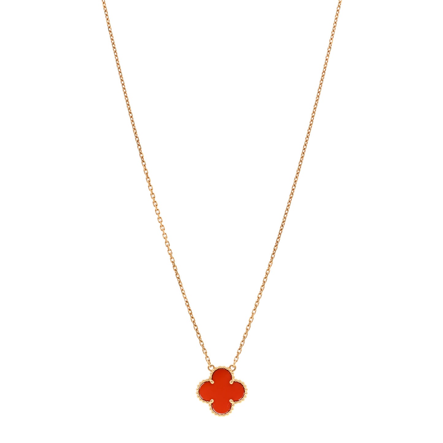 18K Yellow Gold Carnelian Vintage Alhambra Pendant Necklace