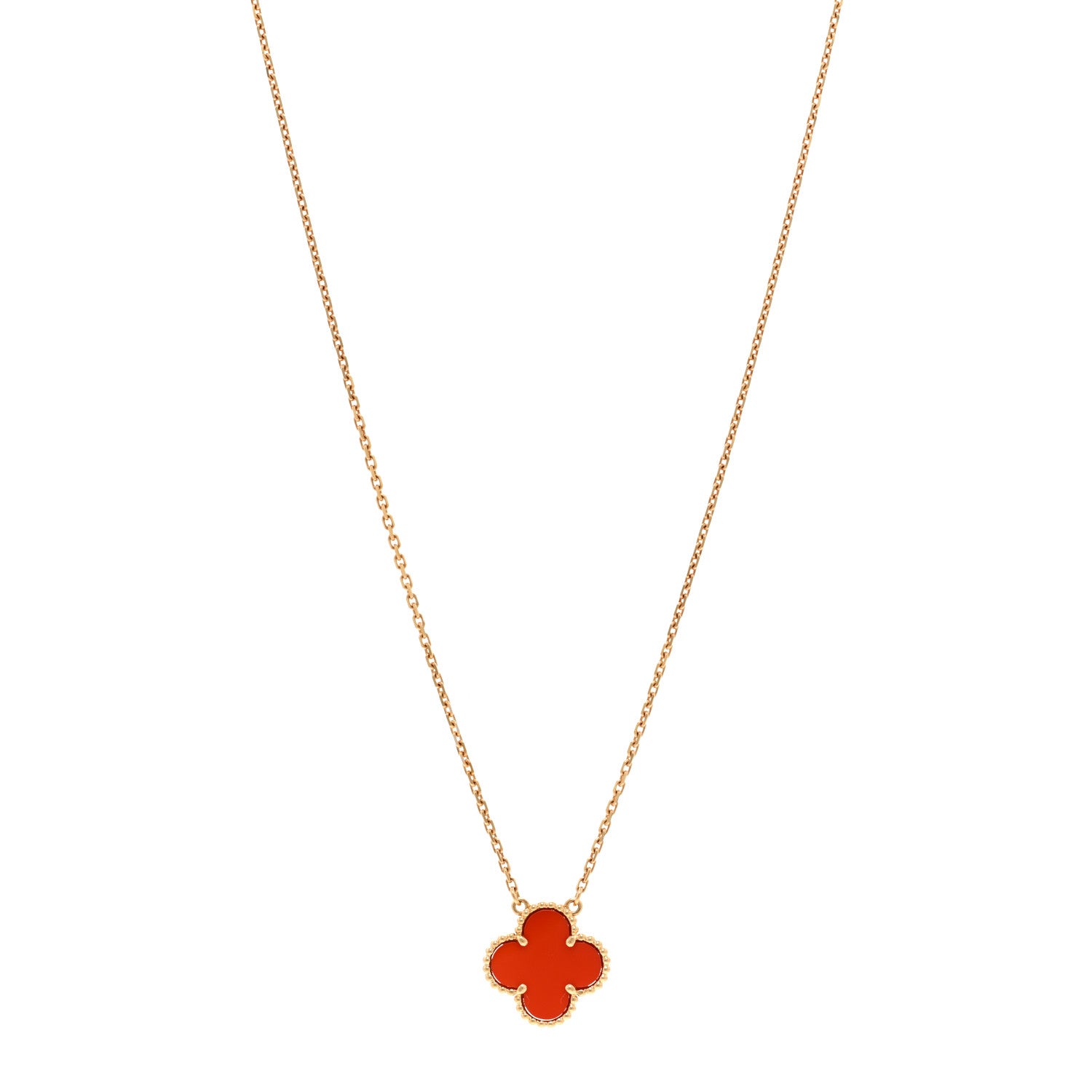 Van Cleef & Arpels 18K Yellow Gold Carnelian Vintage Alhambra Pendant Necklace 1 of 6