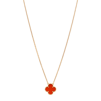 Van Cleef & Arpels 18K Yellow Gold Carnelian Vintage Alhambra Pendant Necklace 1 of 6