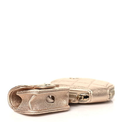 Chanel Metallic Lambskin Quilted Round Clip On Coin Purse Airpods Case Gold 4 of 12