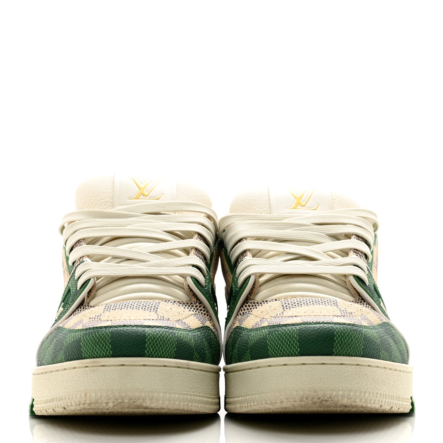 Damier Grained Calfskin Monogram Mens LV Trainer Sneakers 9 Green
