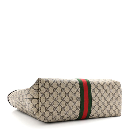 Gucci GG Supreme Monogram Textured Calfskin Web Medium Ophidia Shopping Tote Beige Ebony New Acero 4 of 9