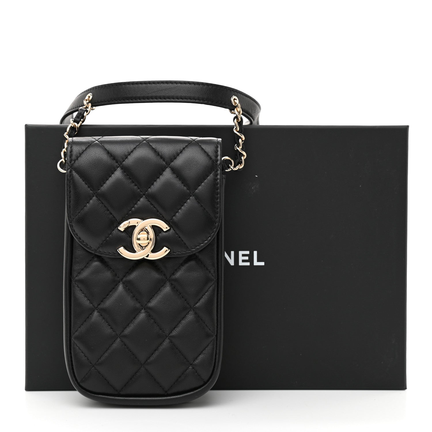 Chanel Lambskin Quilted Phone Chain Clutch Waist Bag Black 12 of 12