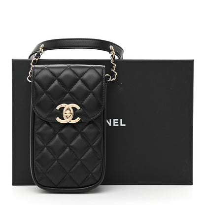 Chanel Lambskin Quilted Phone Chain Clutch Waist Bag Black 12 of 12