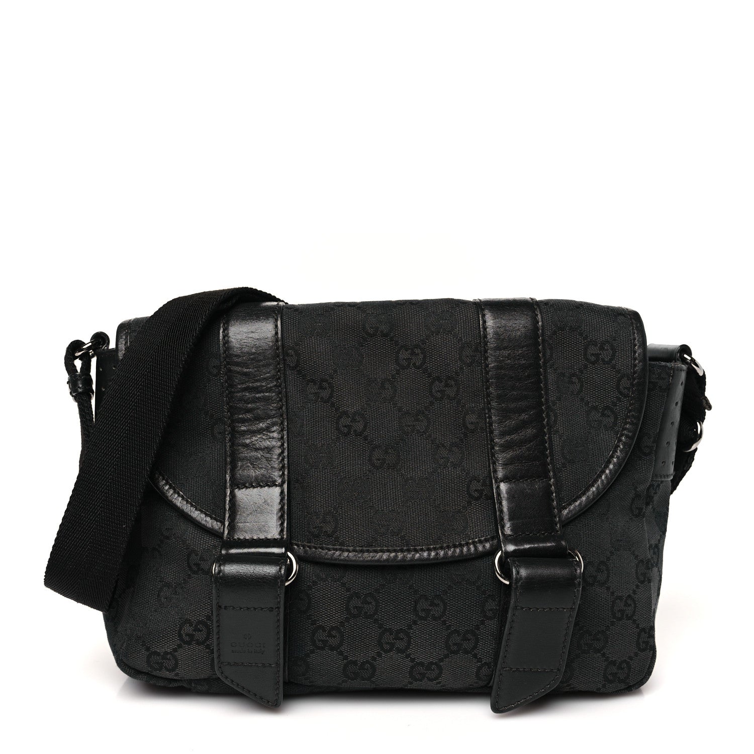 Gucci Monogram Small Double Buckle Flap Messenger Bag Black 1 of 10