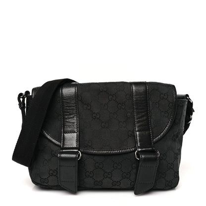 Gucci Monogram Small Double Buckle Flap Messenger Bag Black 1 of 10