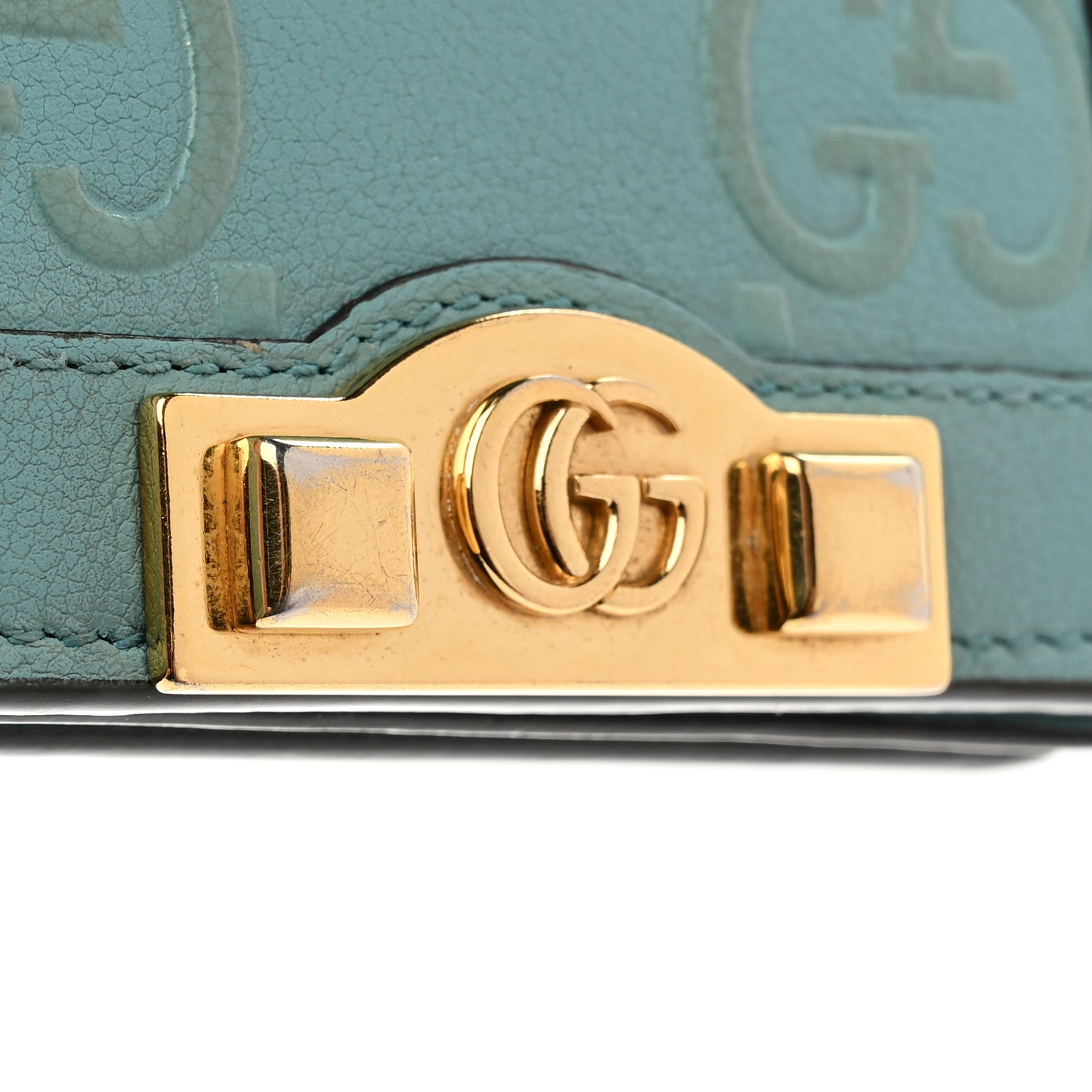 Gucci Wonka Grain Calfskin GG Monogram Embossed Card Case Wallet Dusty Azure 9 of 9