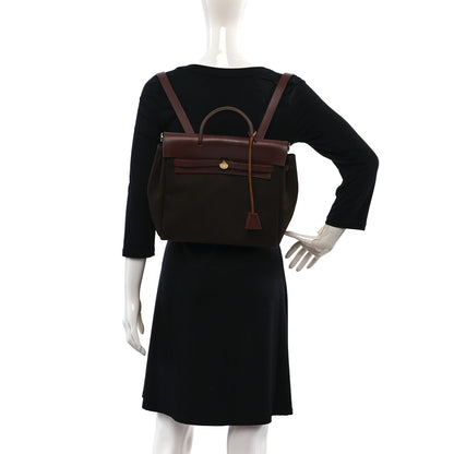 Hermes Toile Vache Calfskin Herbag 30 PM Backpack Havane 2 of 22