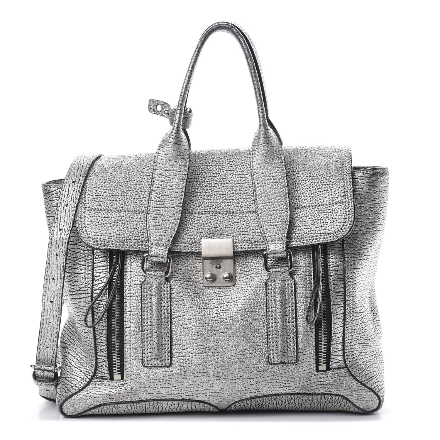 3.1 Phillip Lim 3.1 Textured Calfskin Medium Pashli Satchel Silver 1 of 16