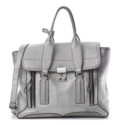3.1 Phillip Lim 3.1 Textured Calfskin Medium Pashli Satchel Silver 1 of 16