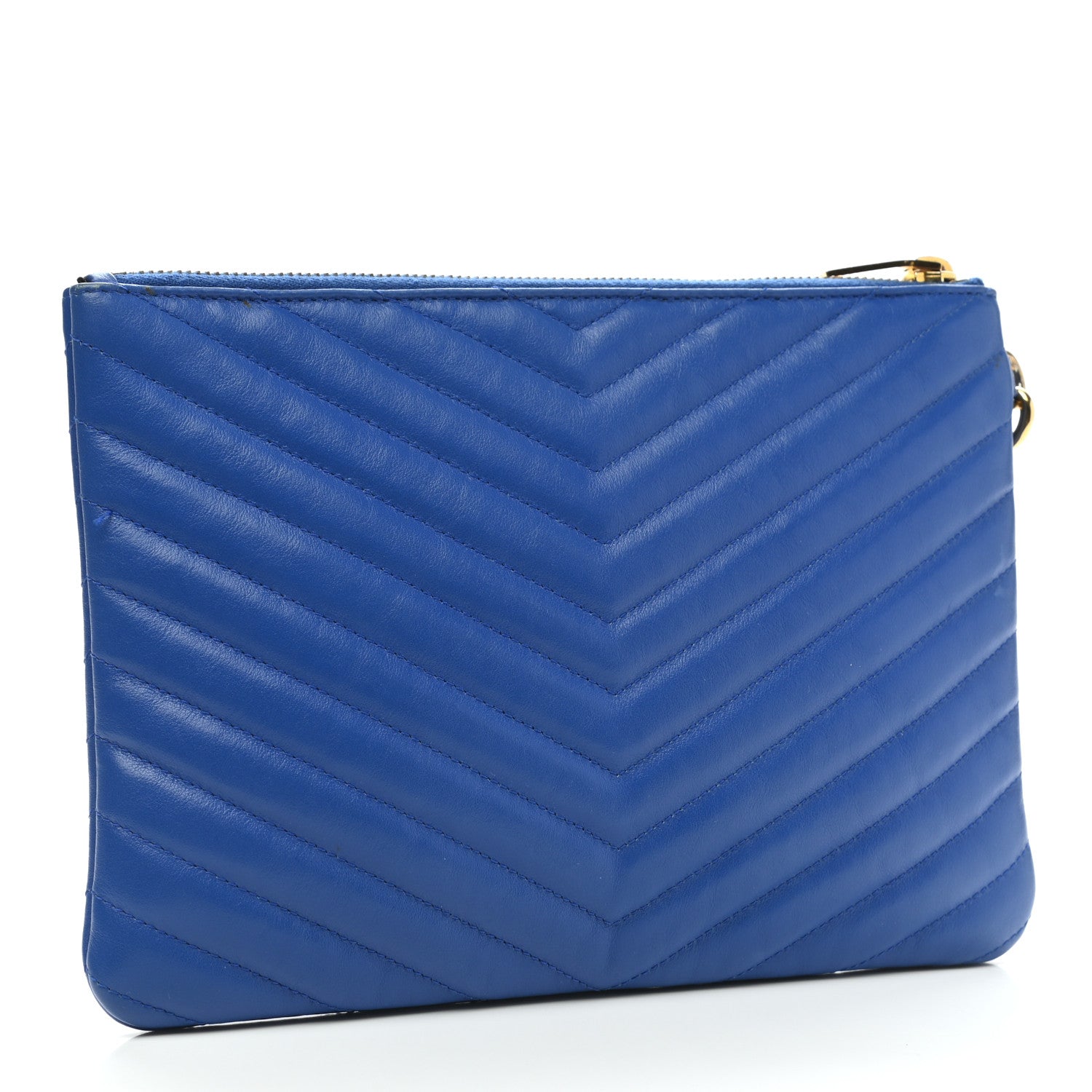 Saint Laurent Calfskin Matelasse Chevron Monogram Zip A5 Pouch Blue Majorelle 3 of 11