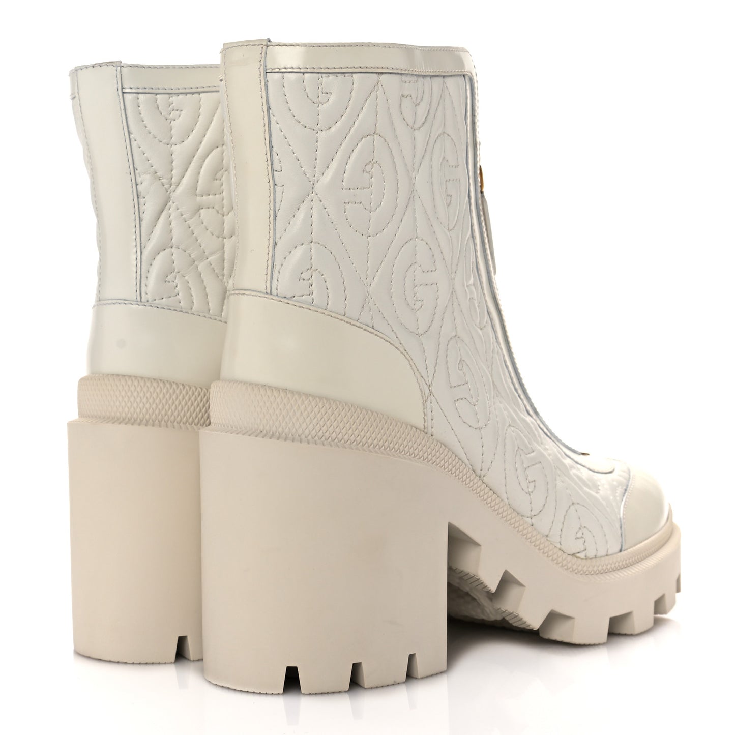 Calfskin Nappa Rhombus Quilted Trip Ankle Boots 36.5 Great White