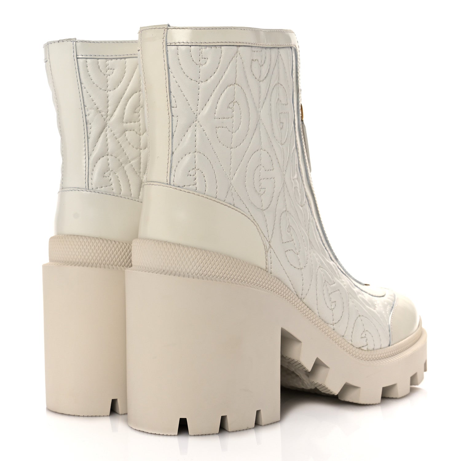 Gucci Calfskin Nappa Rhombus Quilted Trip Ankle Boots 36.5 Great White 4 of 10