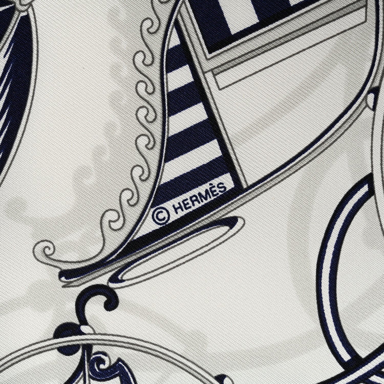 Hermes Silk Voitures en Equilibre Scarf 45 White Marine Gris 3 of 4