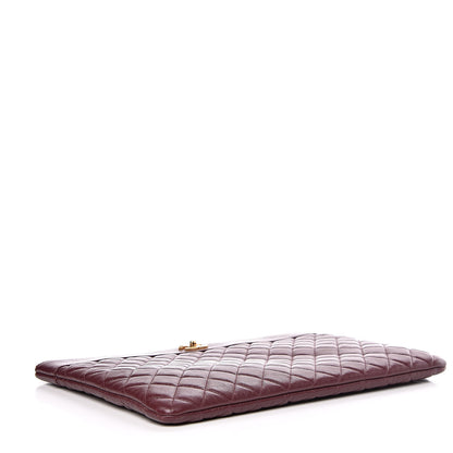 Chanel Sheepskin Quilted Large Vintage Mademoiselle Cosmetic Case Burgundy 4 of 14